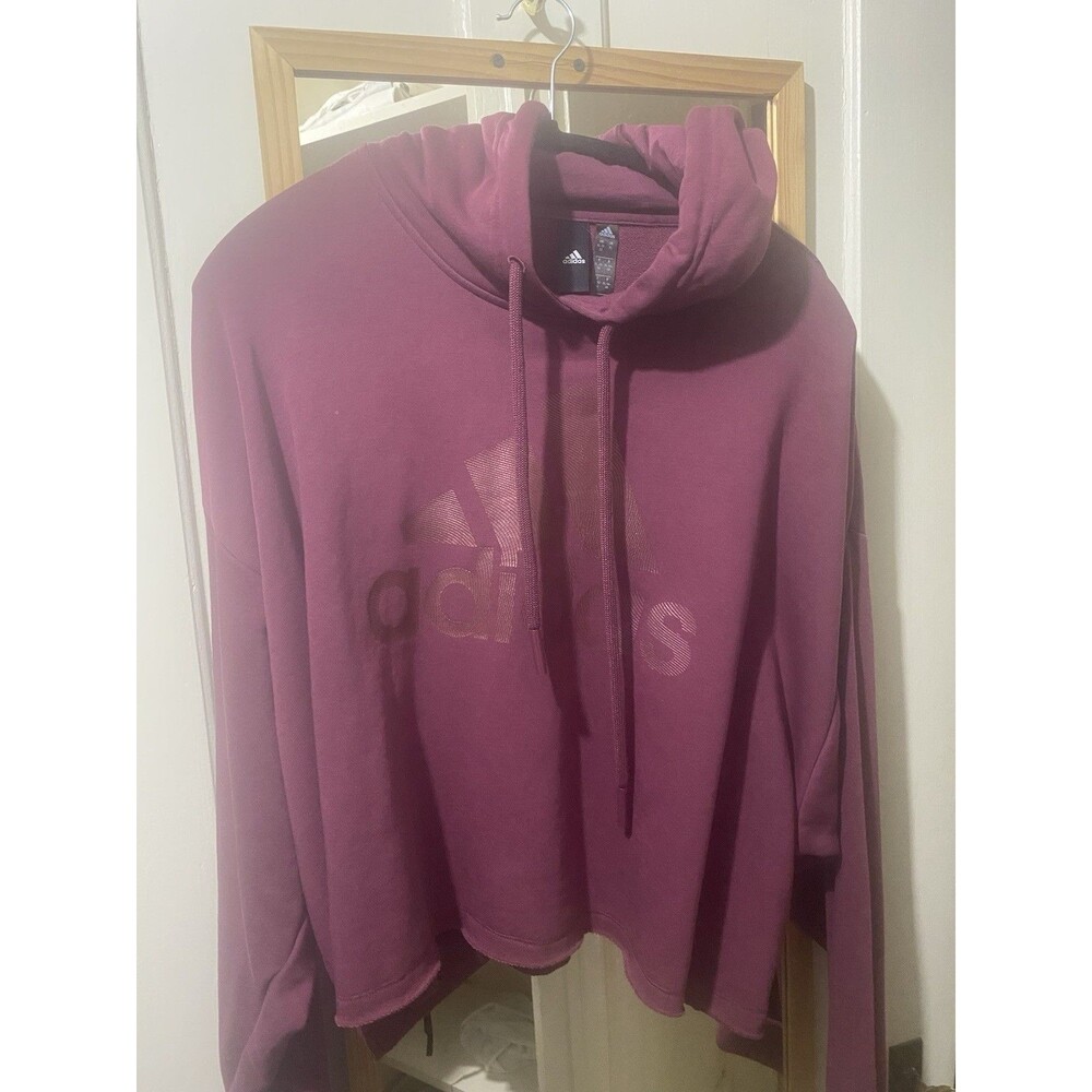 Adidas Purple Pullover Hoodie Cropped XL Relaxed Fit Logo Cotton Blend XL